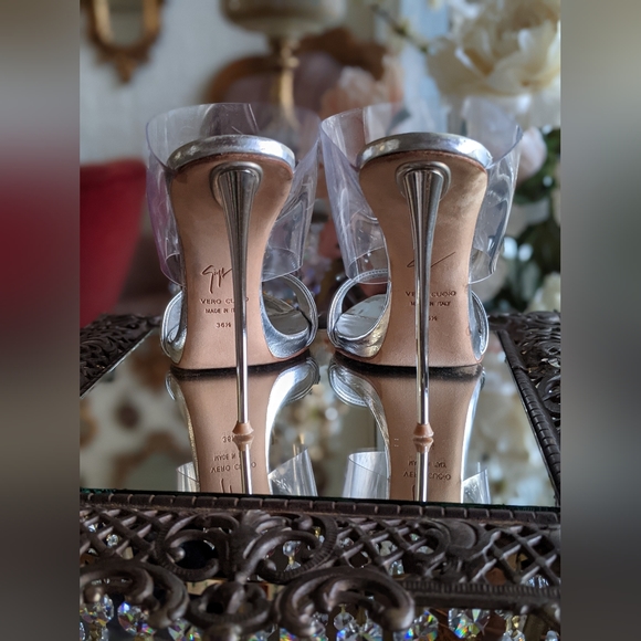 Giuseppe Zanotti 36.5 clear silver sandals slides heels pin stiletto - Picture 5 of 12